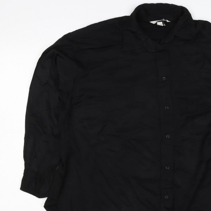 H&M Women Black Size S Viscose Long Sleeve Collared Button-Up Blouse
