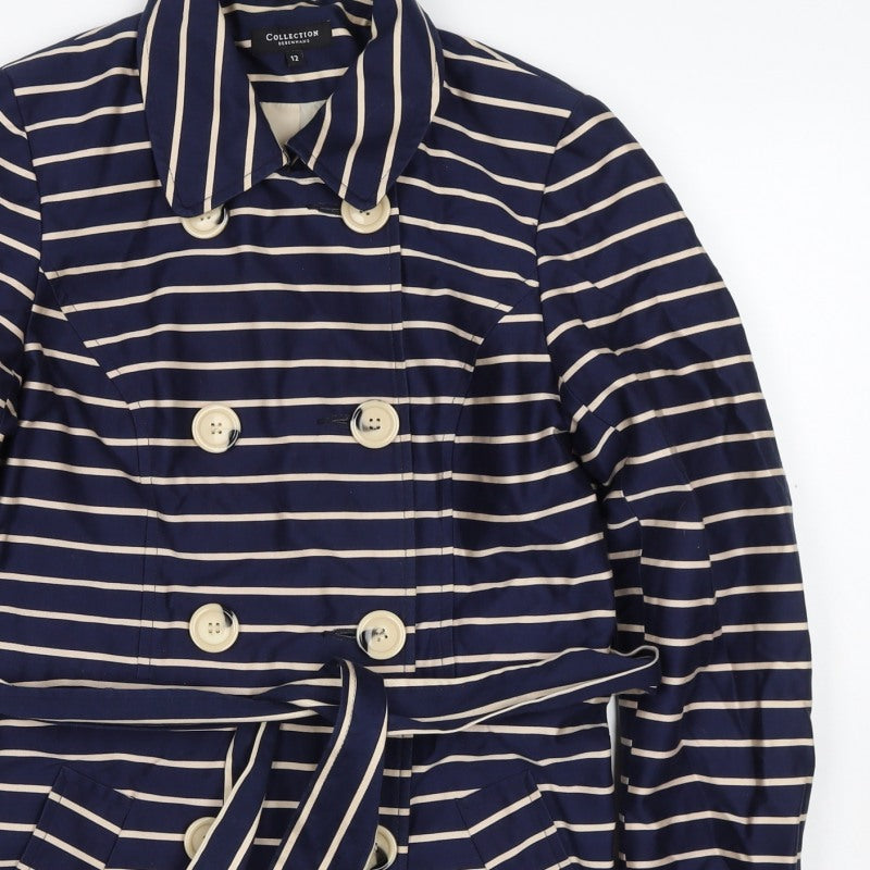 Collection Debenhams Women Blue Striped Belted Trench Coat Size 12