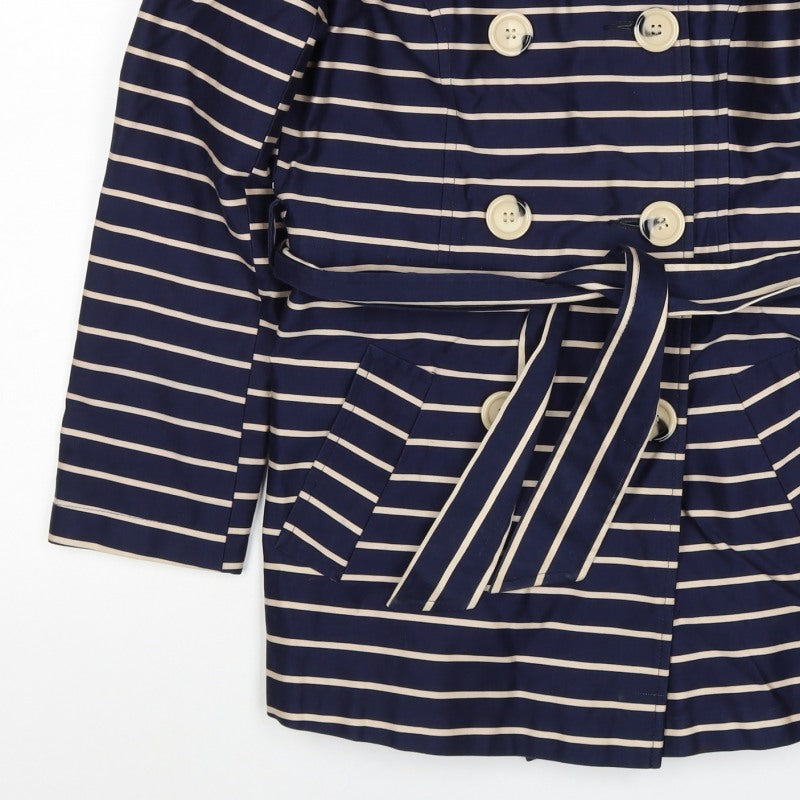 Collection Debenhams Women Blue Striped Belted Trench Coat Size 12