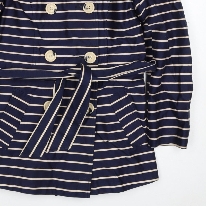 Collection Debenhams Women Blue Striped Belted Trench Coat Size 12