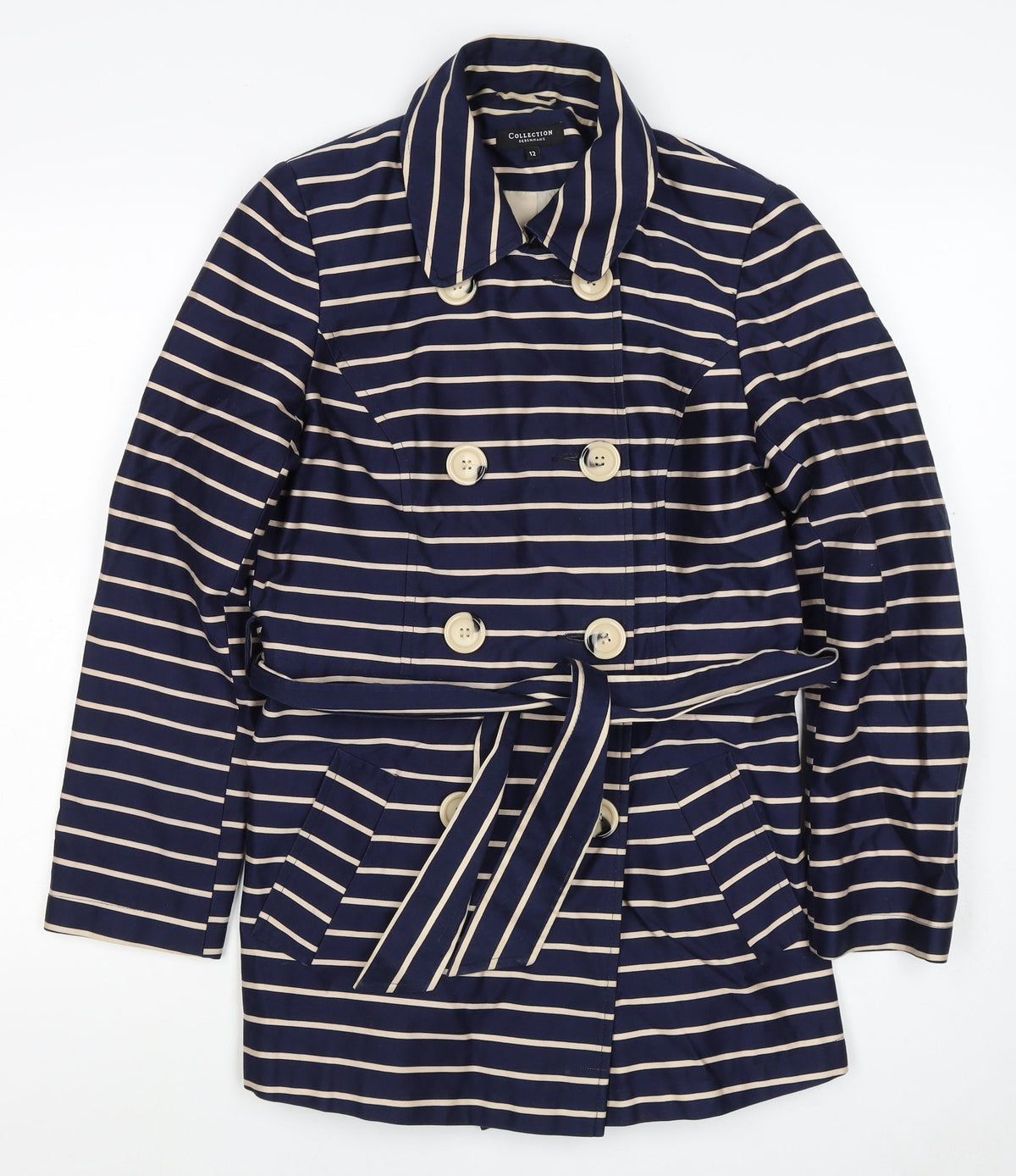 Collection Debenhams Women Blue Striped Belted Trench Coat Size 12