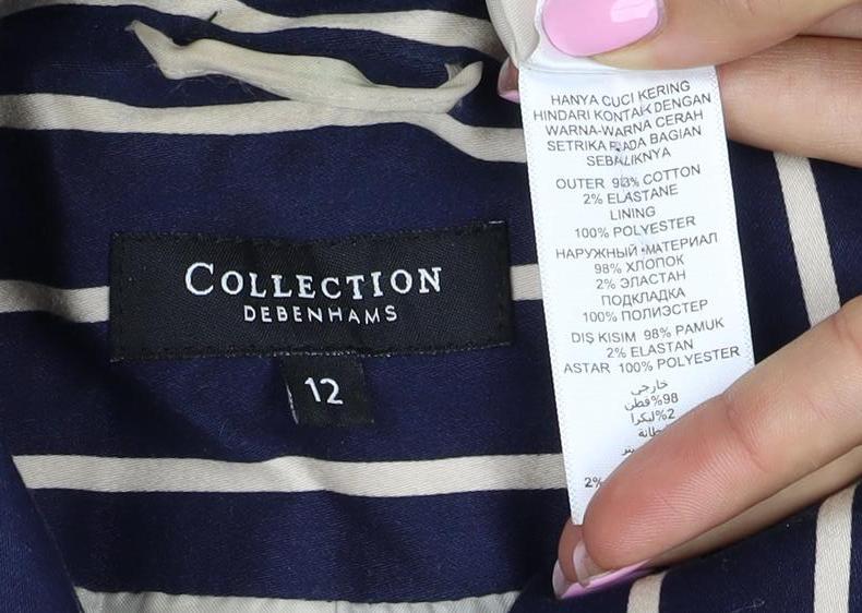 Collection Debenhams Women Blue Striped Belted Trench Coat Size 12