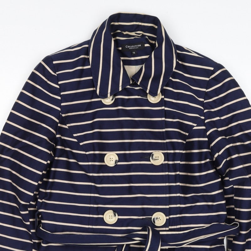 Collection Debenhams Women Blue Striped Belted Trench Coat Size 12