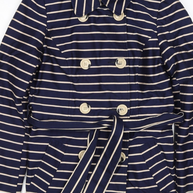 Collection Debenhams Women Blue Striped Belted Trench Coat Size 12