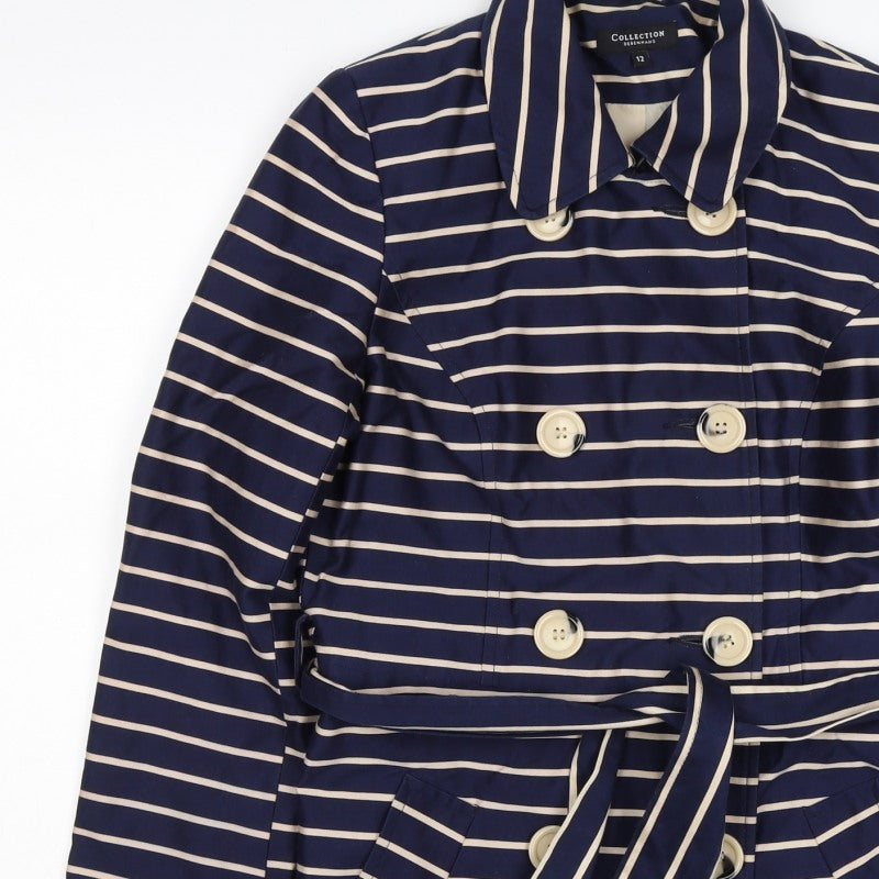 Collection Debenhams Women Blue Striped Belted Trench Coat Size 12