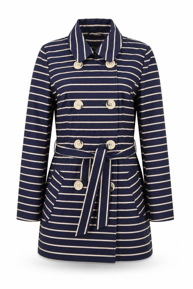 Collection Debenhams Women Blue Striped Belted Trench Coat Size 12