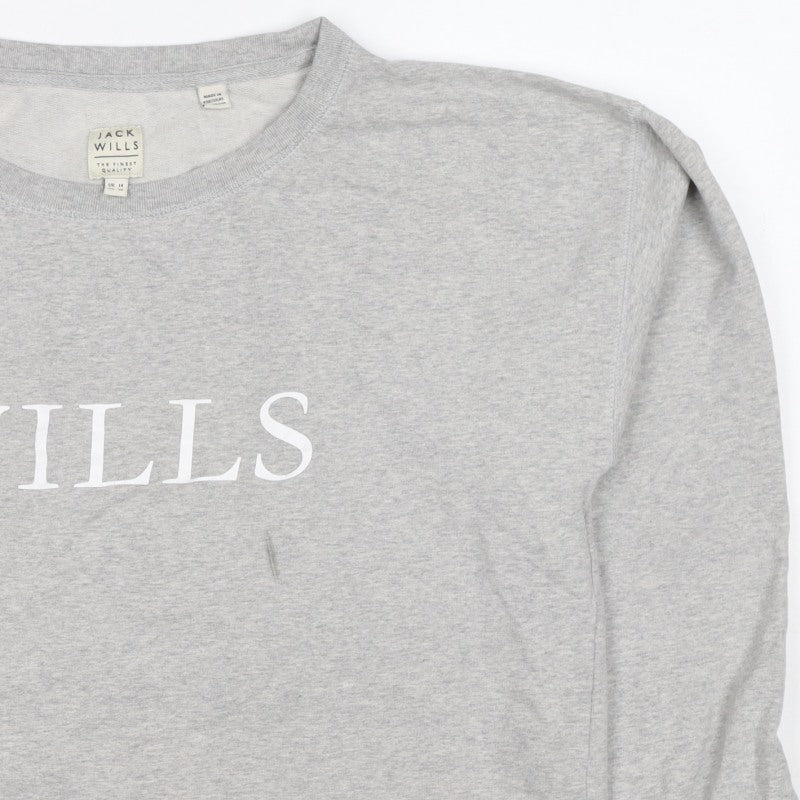 Jack Wills Women’s Grey UK 14 Pullover Logo Graphic Crew Sweatshirt