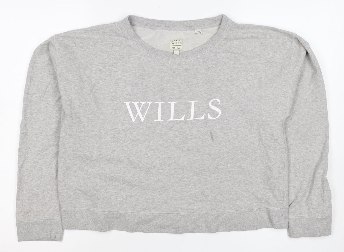 Jack Wills Women’s Grey UK 14 Pullover Logo Graphic Crew Sweatshirt
