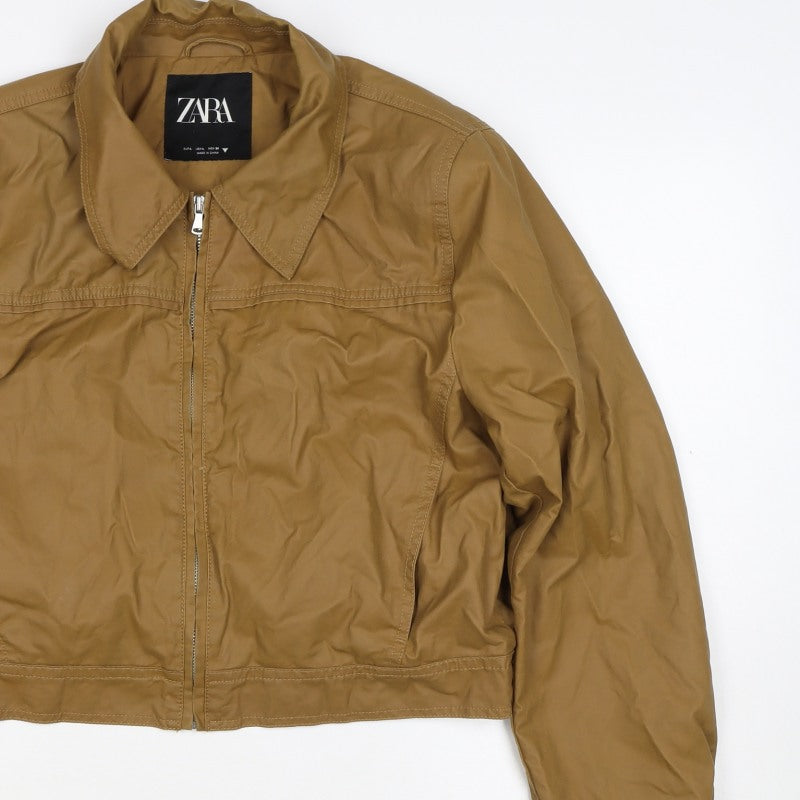 Zara Women’s Brown Size L Cropped Bomber Jacket Collared Zip