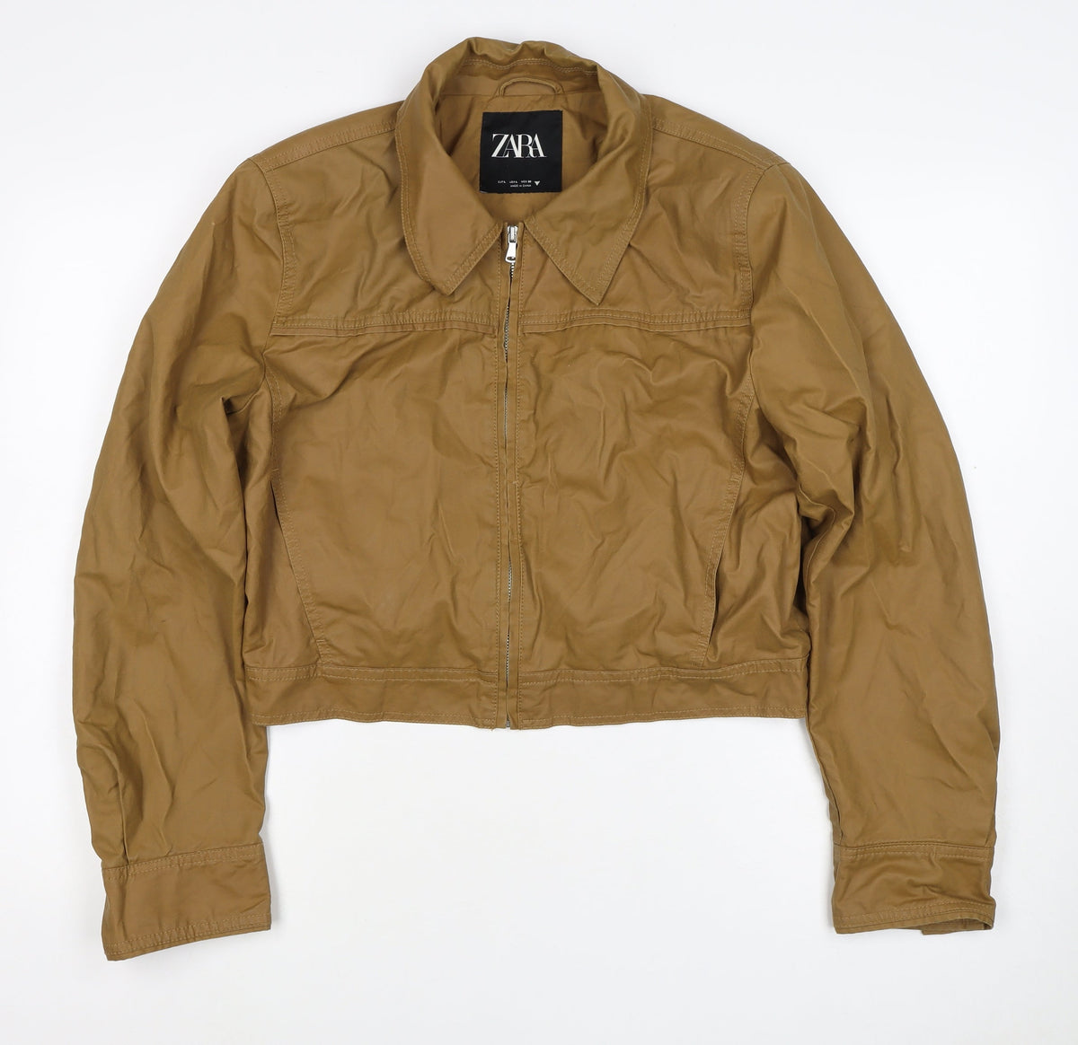Zara Women’s Brown Size L Cropped Bomber Jacket Collared Zip