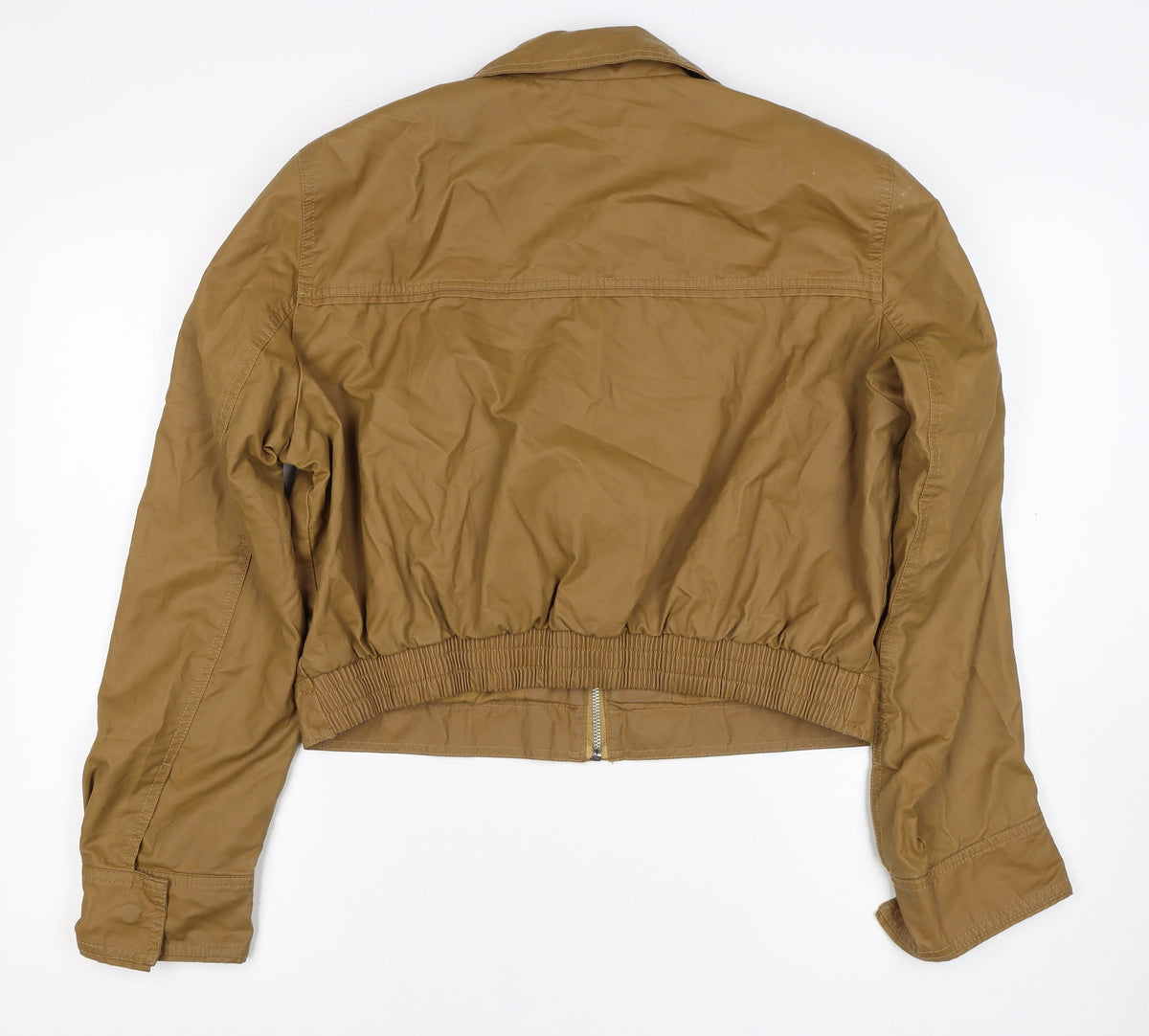 Zara Women’s Brown Size L Cropped Bomber Jacket Collared Zip