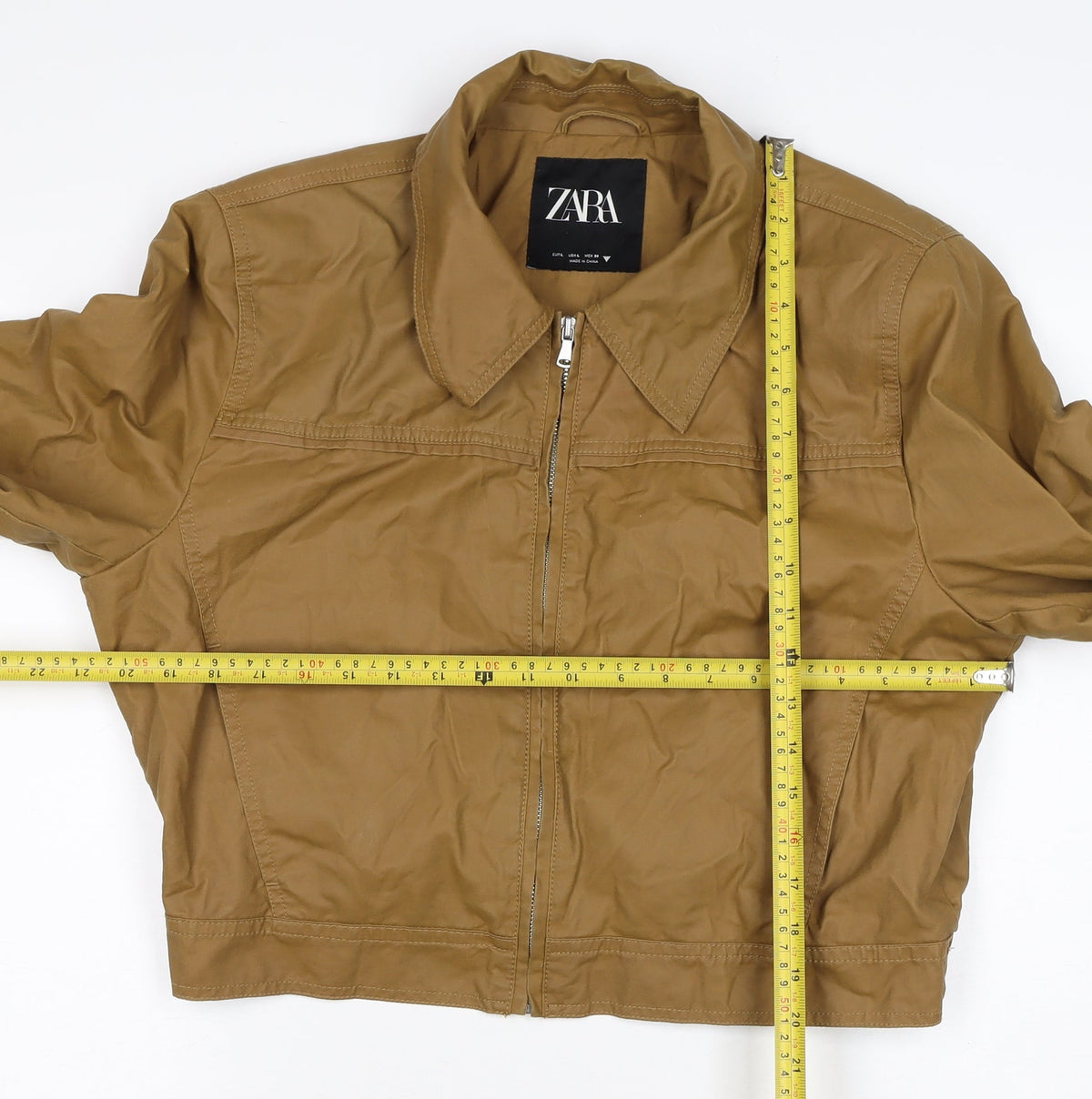 Zara Women’s Brown Size L Cropped Bomber Jacket Collared Zip