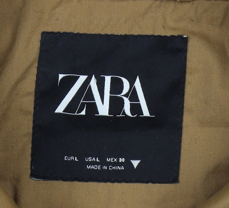 Zara Women’s Brown Size L Cropped Bomber Jacket Collared Zip