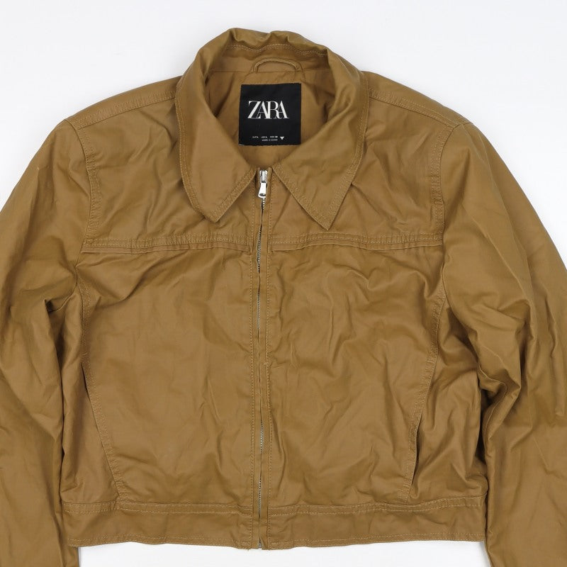 Zara Women’s Brown Size L Cropped Bomber Jacket Collared Zip
