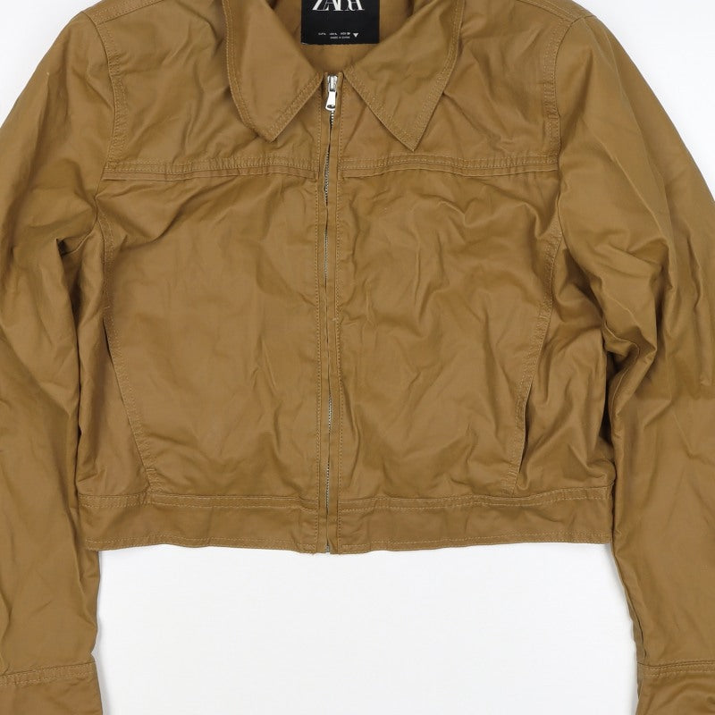 Zara Women’s Brown Size L Cropped Bomber Jacket Collared Zip