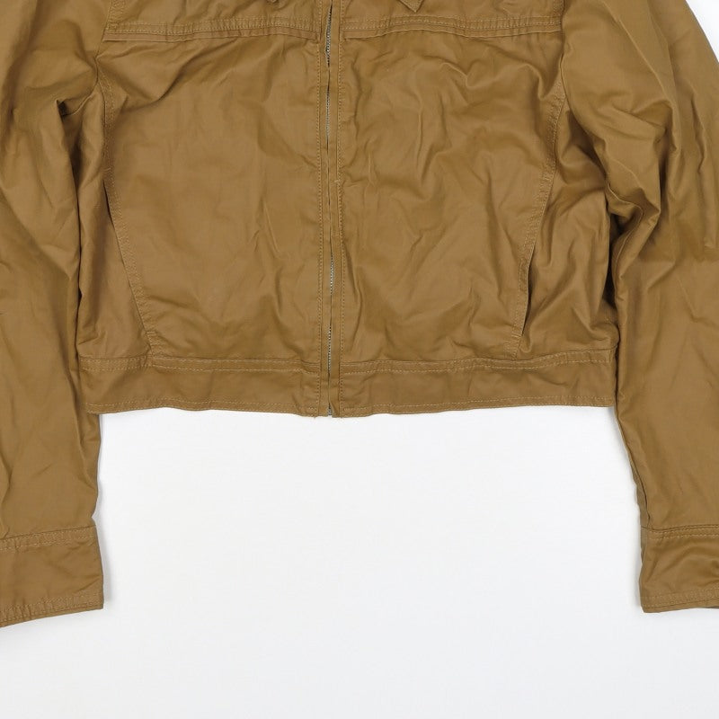Zara Women’s Brown Size L Cropped Bomber Jacket Collared Zip
