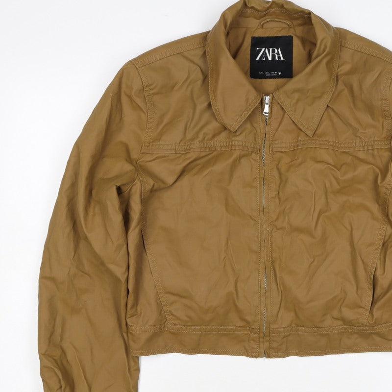 Zara Women’s Brown Size L Cropped Bomber Jacket Collared Zip