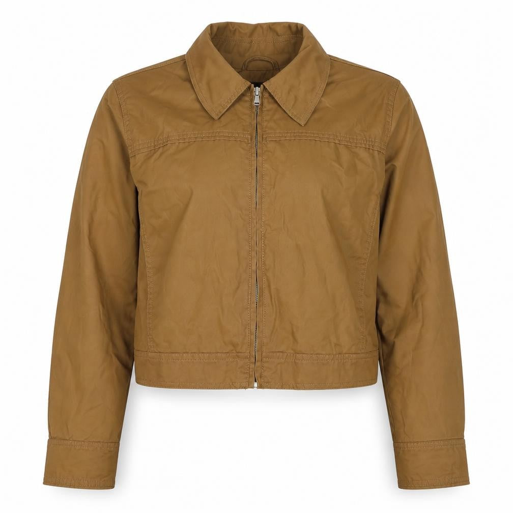 Zara Women’s Brown Size L Cropped Bomber Jacket Collared Zip