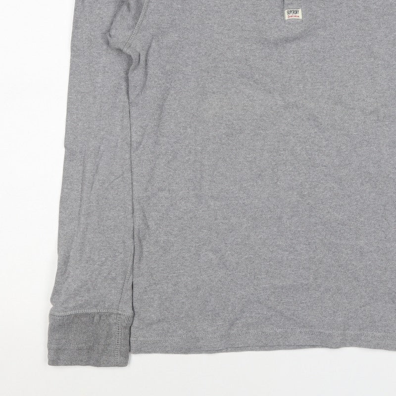 Superdry Men Grey XL Henley Button Long Sleeve Cotton Sweatshirt