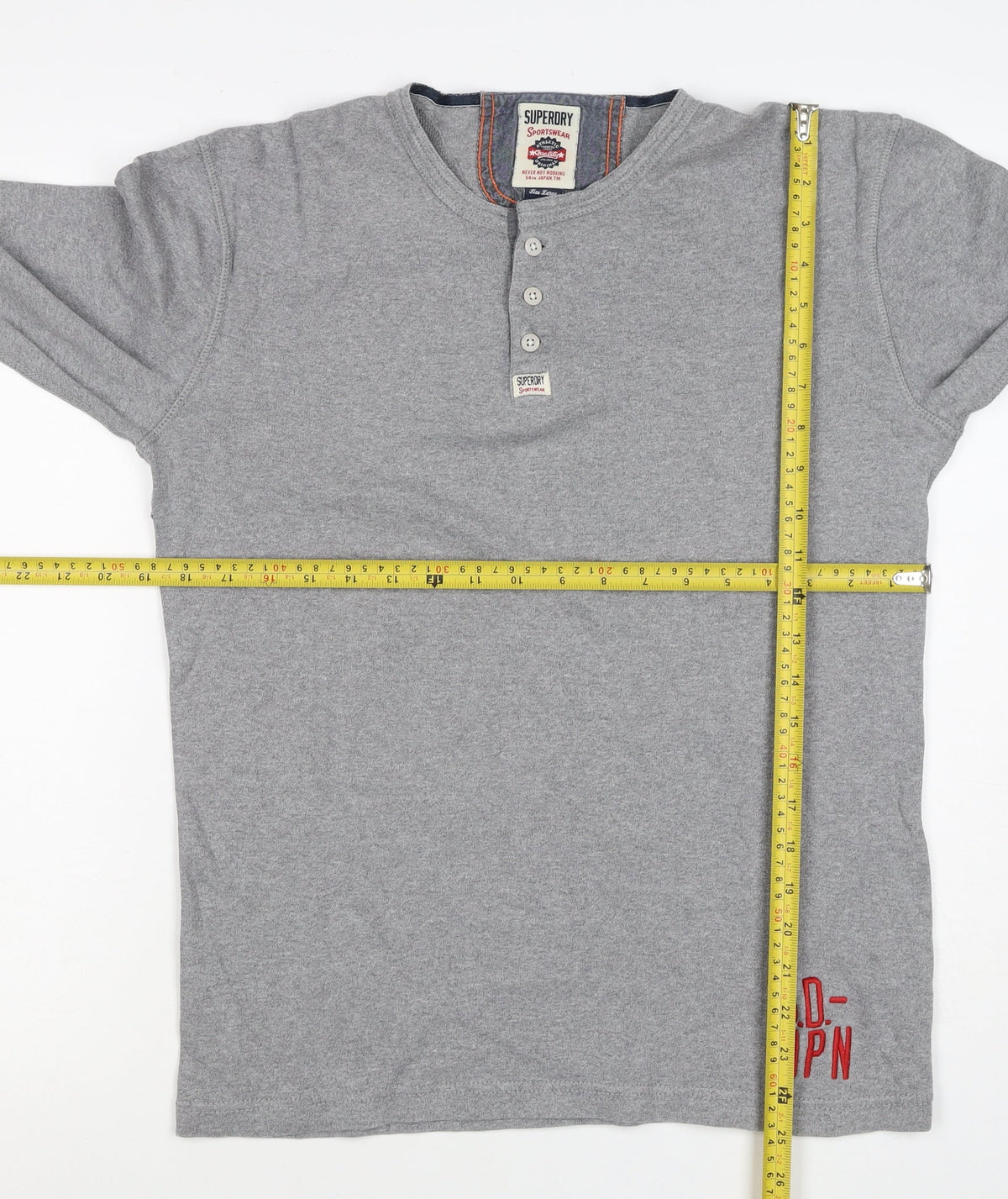 Superdry Men Grey XL Henley Button Long Sleeve Cotton Sweatshirt