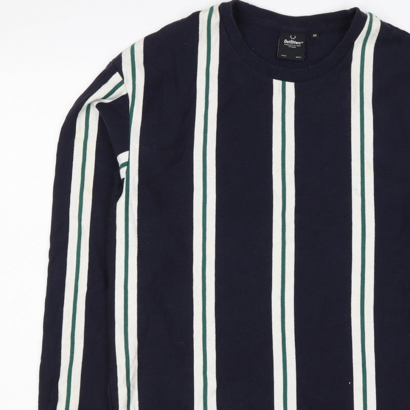 Outfitters Men's Blue Green Striped M Crew Neck Pullover Sweatshirt