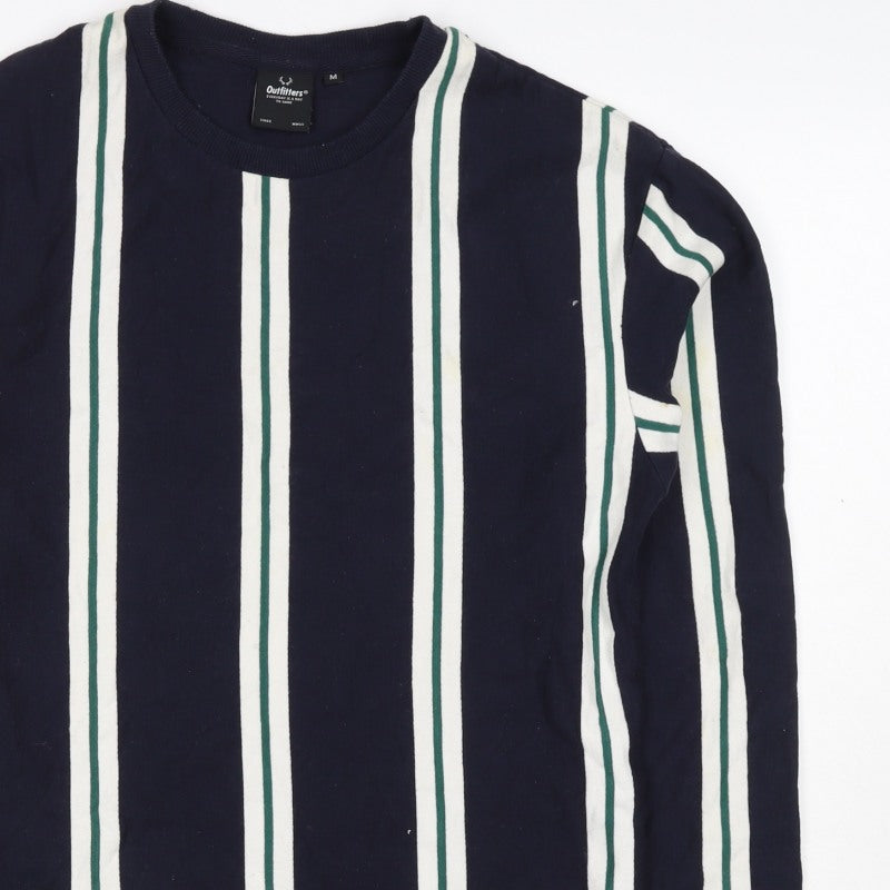 Outfitters Men's Blue Green Striped M Crew Neck Pullover Sweatshirt