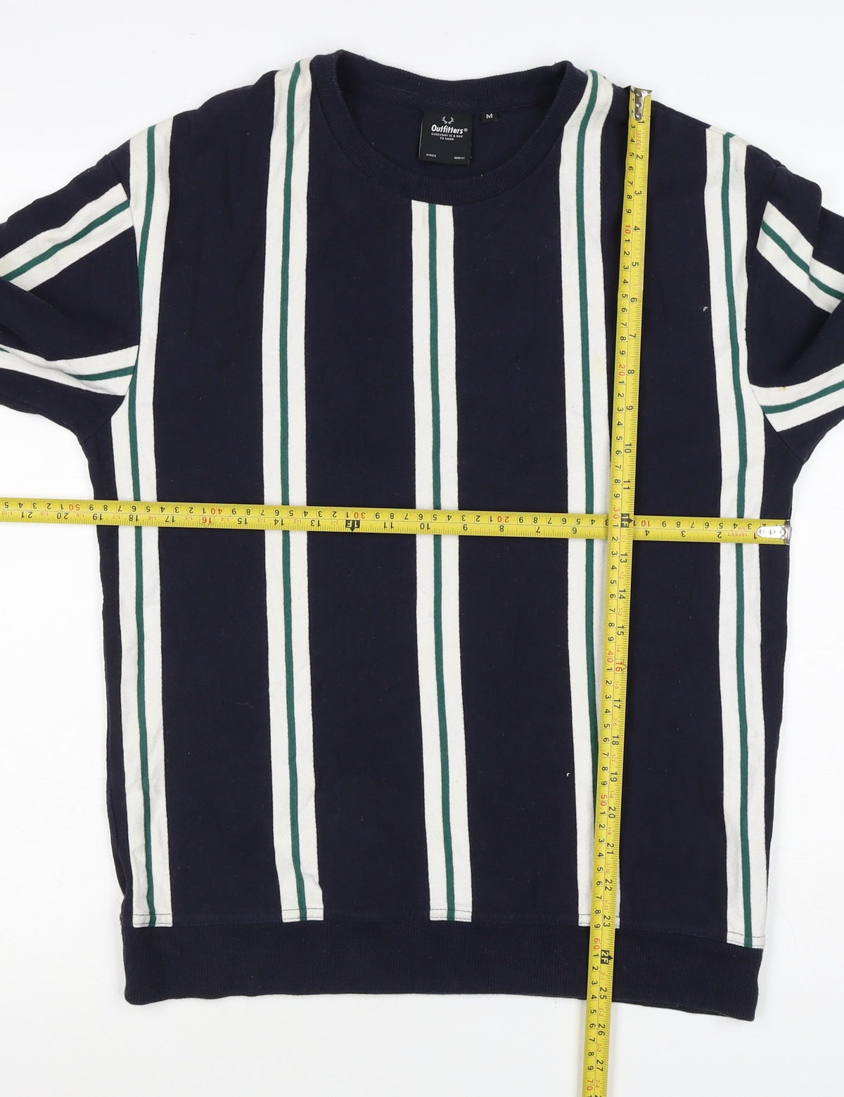 Outfitters Men's Blue Green Striped M Crew Neck Pullover Sweatshirt