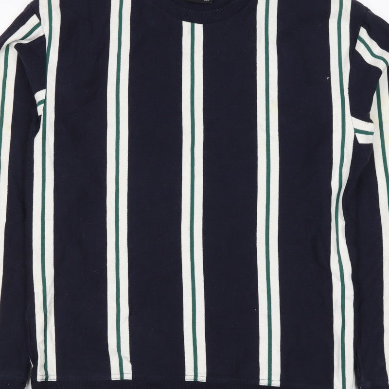 Outfitters Men's Blue Green Striped M Crew Neck Pullover Sweatshirt