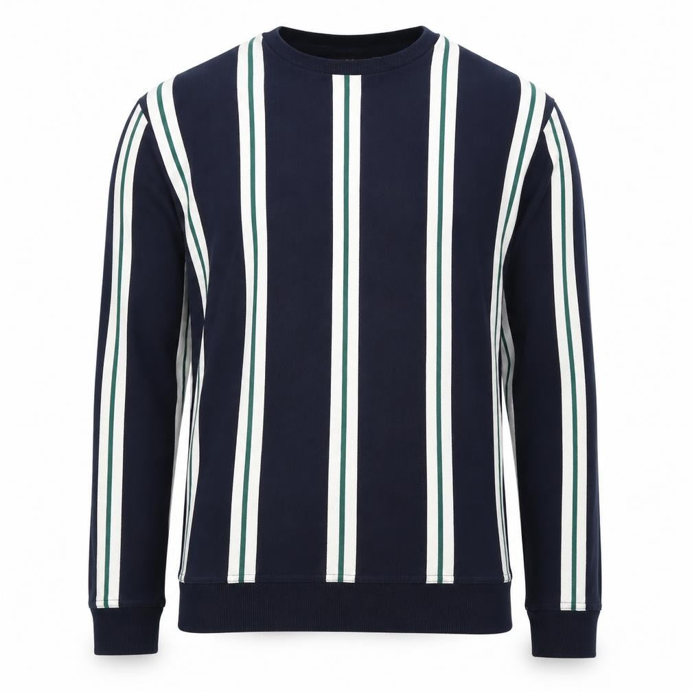 Outfitters Men's Blue Green Striped M Crew Neck Pullover Sweatshirt