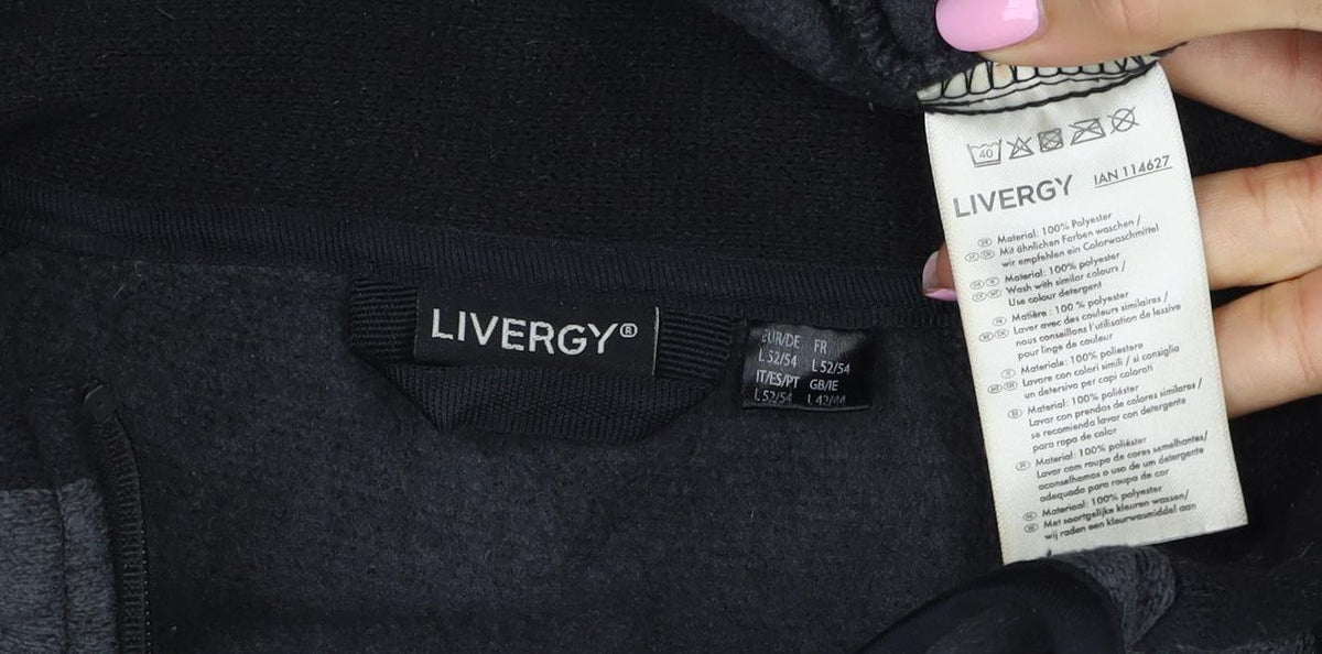 Livergy Men's Grey L Full Zip Fleece Jacket Stand Collar Pockets