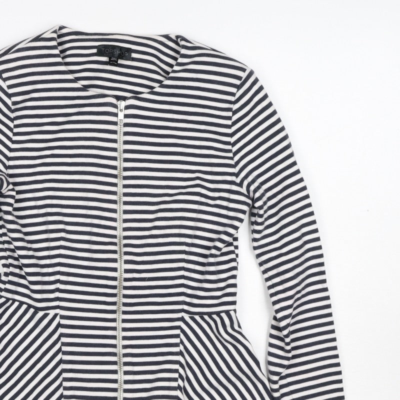 Topshop Women Multicoloured UK 10 Striped Peplum Zip Long Sleeve Blouse