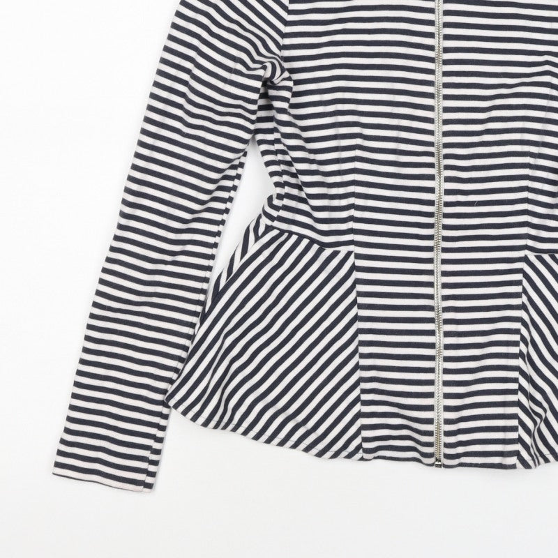 Topshop Women Multicoloured UK 10 Striped Peplum Zip Long Sleeve Blouse