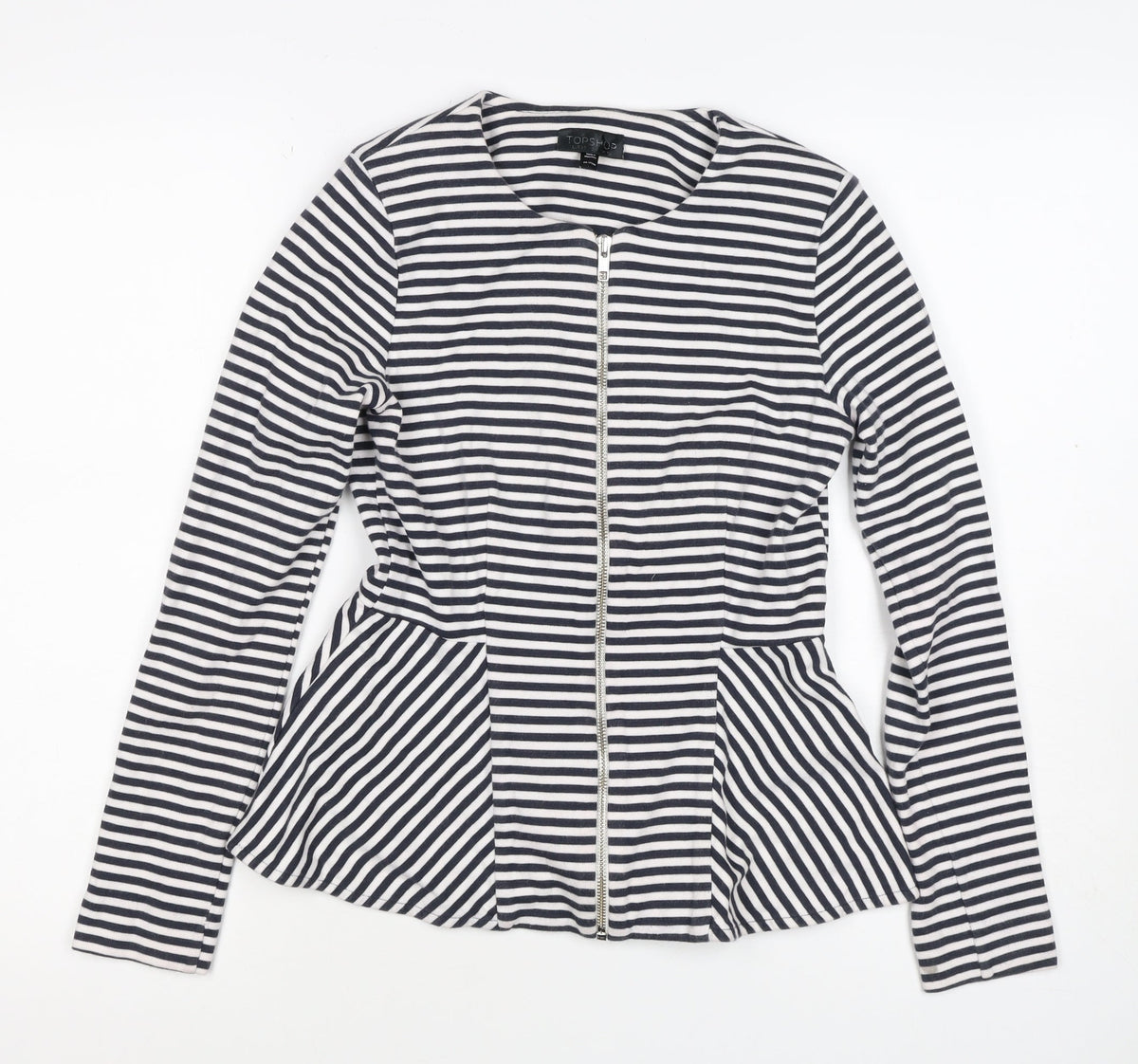 Topshop Women Multicoloured UK 10 Striped Peplum Zip Long Sleeve Blouse