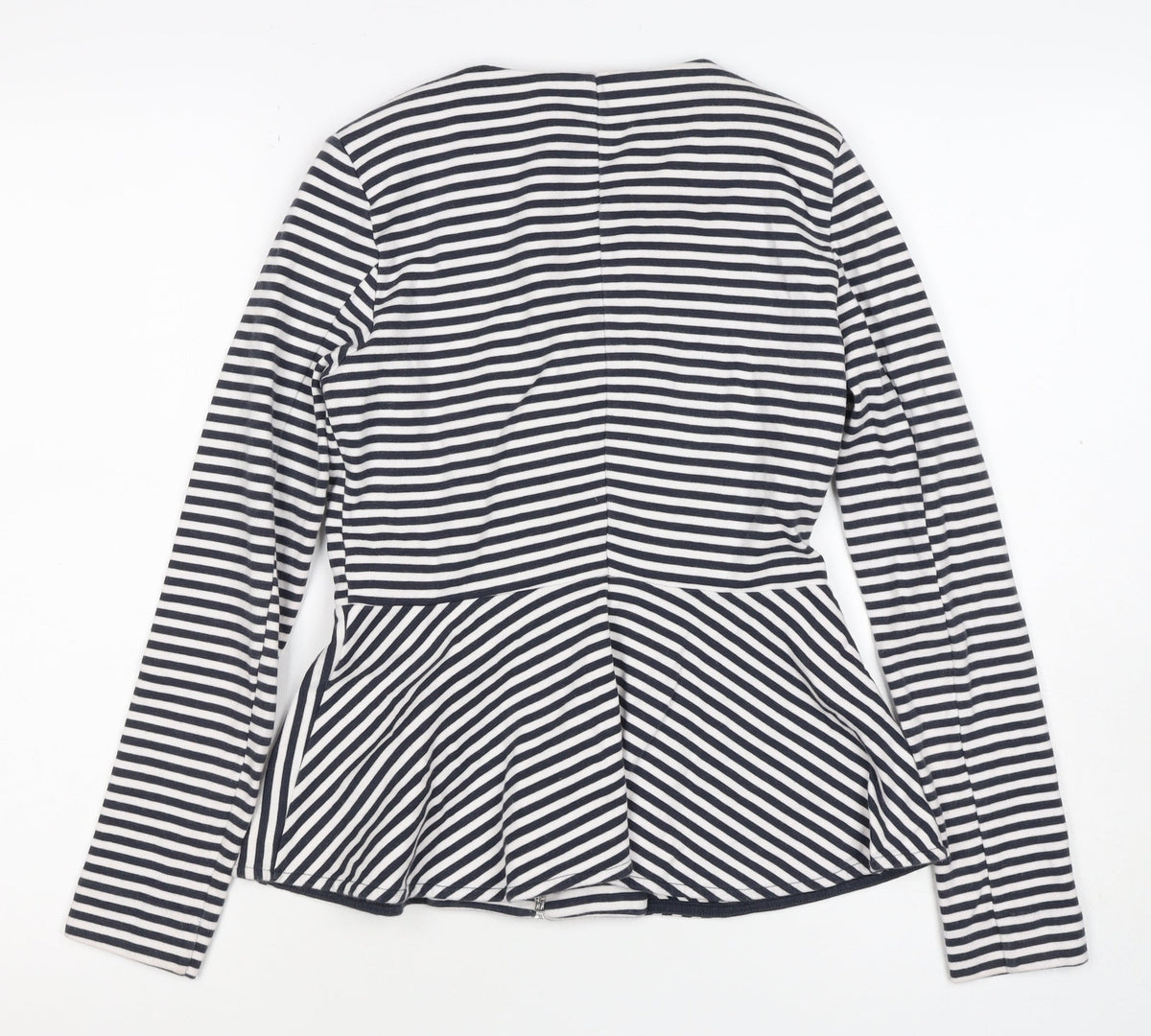 Topshop Women Multicoloured UK 10 Striped Peplum Zip Long Sleeve Blouse