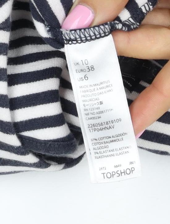 Topshop Women Multicoloured UK 10 Striped Peplum Zip Long Sleeve Blouse