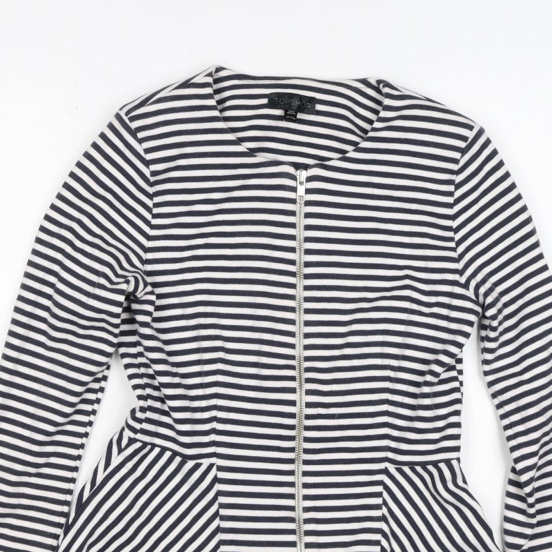 Topshop Women Multicoloured UK 10 Striped Peplum Zip Long Sleeve Blouse