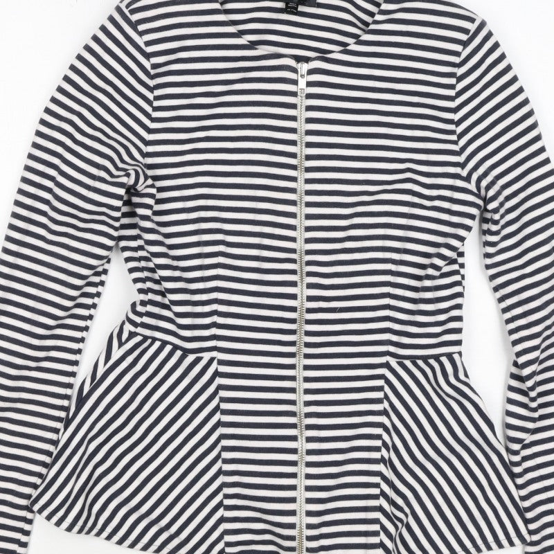 Topshop Women Multicoloured UK 10 Striped Peplum Zip Long Sleeve Blouse