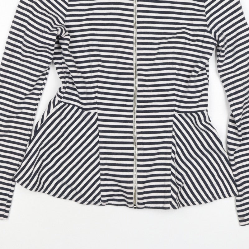 Topshop Women Multicoloured UK 10 Striped Peplum Zip Long Sleeve Blouse