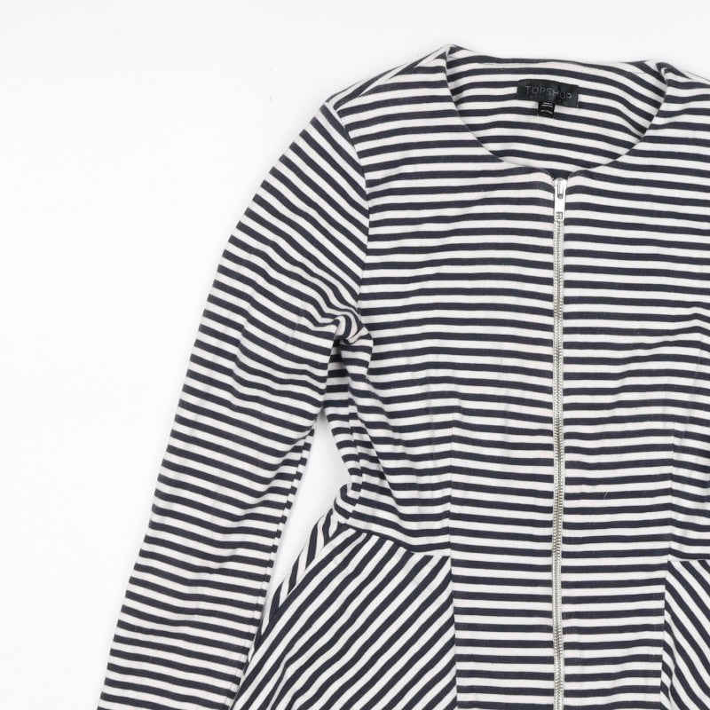 Topshop Women Multicoloured UK 10 Striped Peplum Zip Long Sleeve Blouse