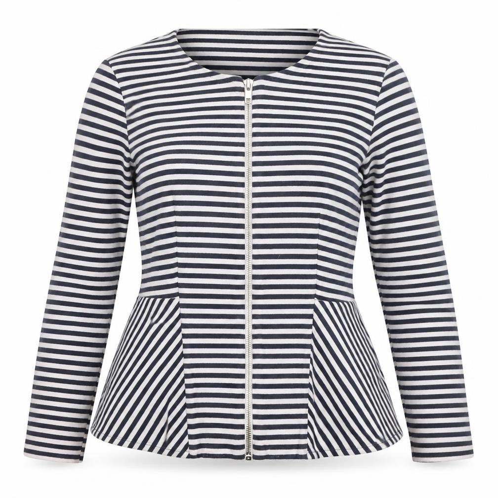 Topshop Women Multicoloured UK 10 Striped Peplum Zip Long Sleeve Blouse