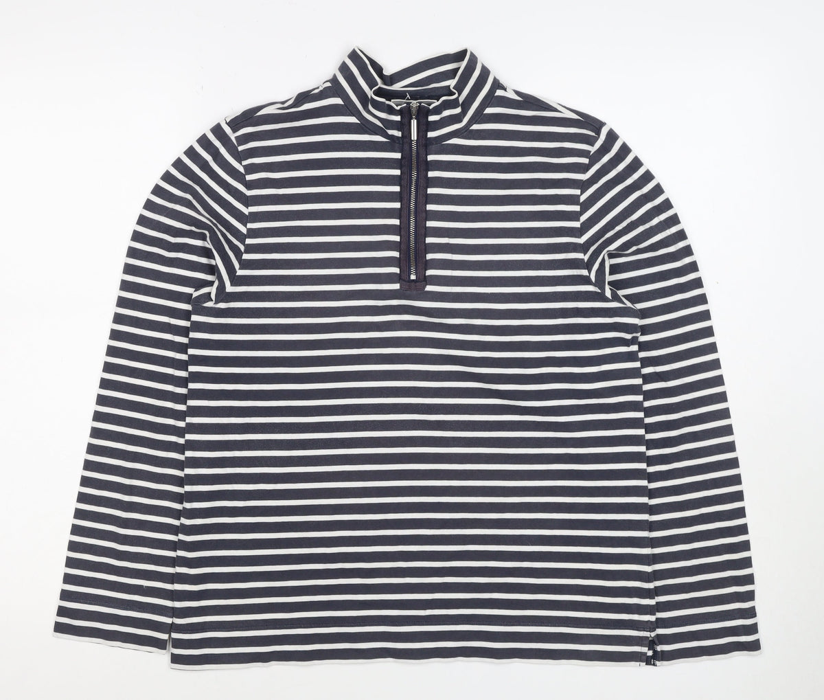 Cotswold Collections Women Blue Stripe M Jersey 1/2 Zip High Neck Top