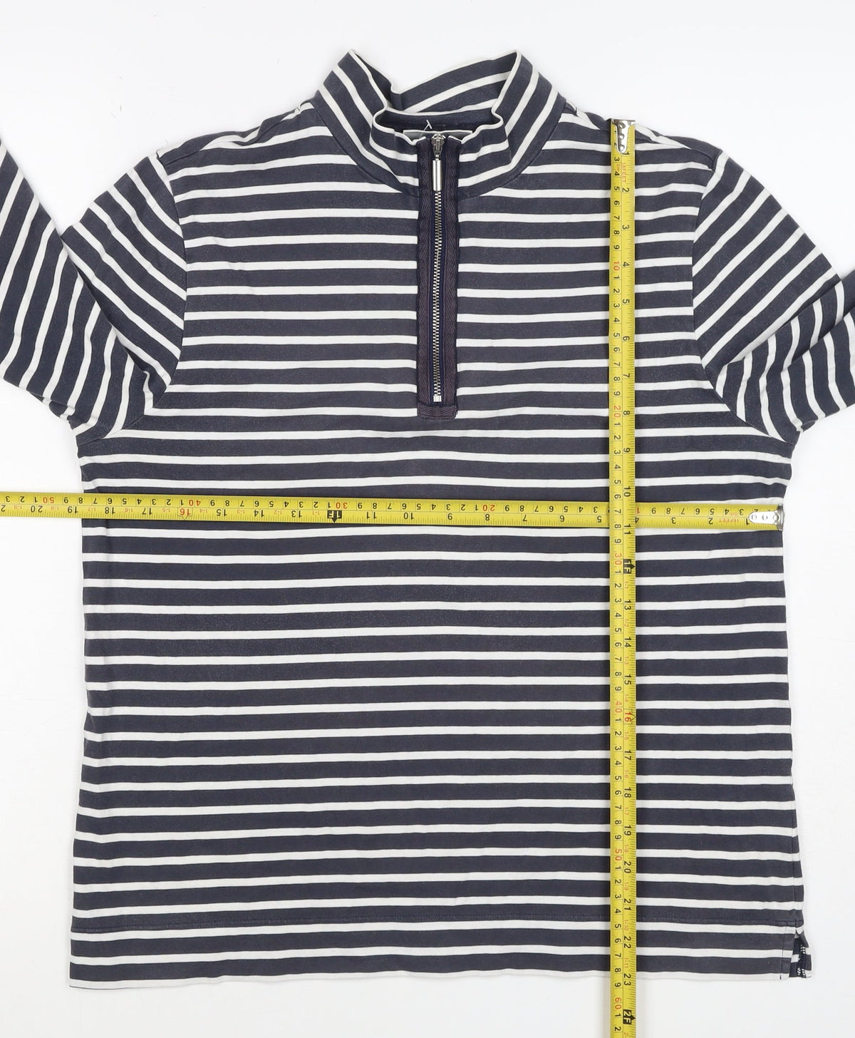 Cotswold Collections Women Blue Stripe M Jersey 1/2 Zip High Neck Top