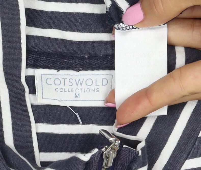 Cotswold Collections Women Blue Stripe M Jersey 1/2 Zip High Neck Top