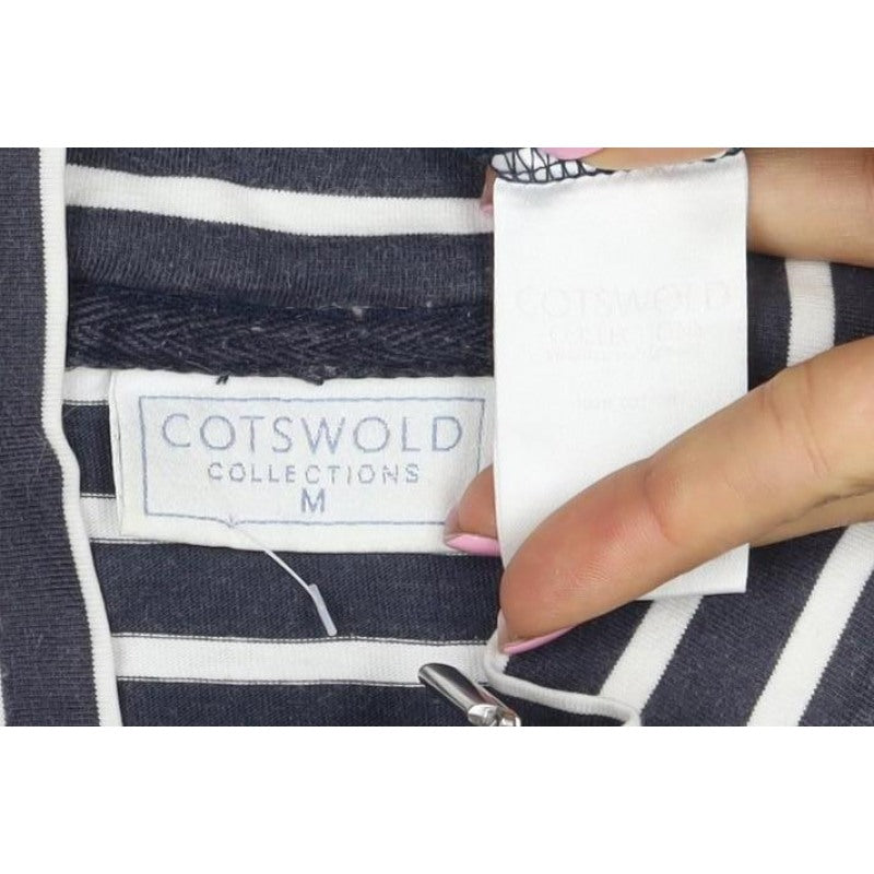 Cotswold Collections Women Blue Stripe M Jersey 1/2 Zip High Neck Top