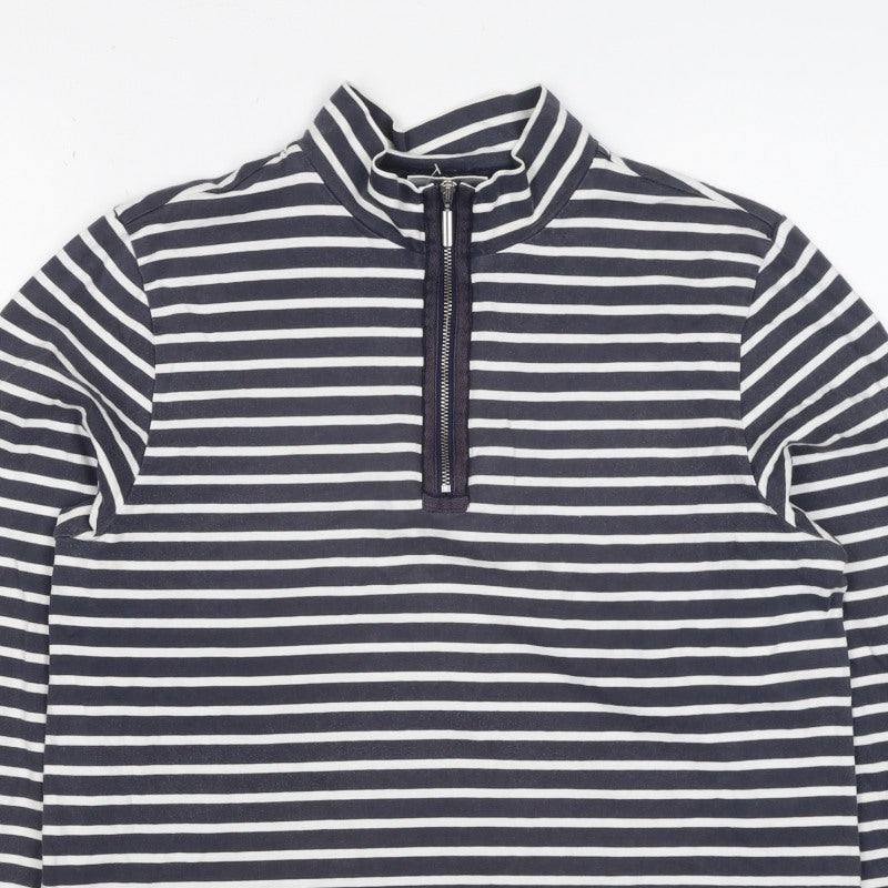 Cotswold Collections Women Blue Stripe M Jersey 1/2 Zip High Neck Top