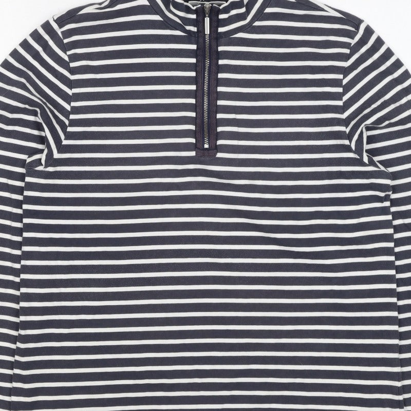 Cotswold Collections Women Blue Stripe M Jersey 1/2 Zip High Neck Top