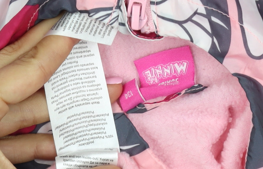 Disney Girls Pink Minnie Mouse Hooded Jacket 7-8 Years Fleece Lined