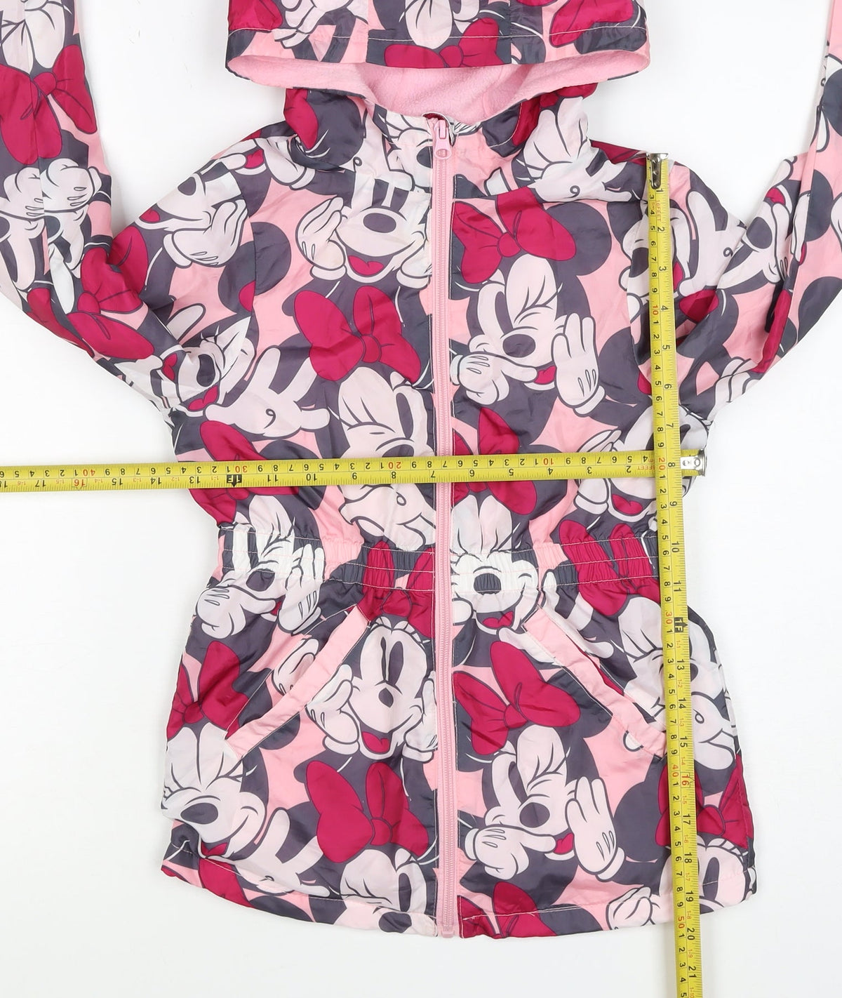 Disney Girls Pink Minnie Mouse Hooded Jacket 7-8 Years Fleece Lined