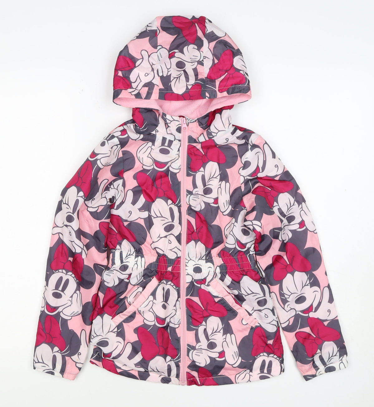 Disney Girls Pink Minnie Mouse Hooded Jacket 7-8 Years Fleece Lined