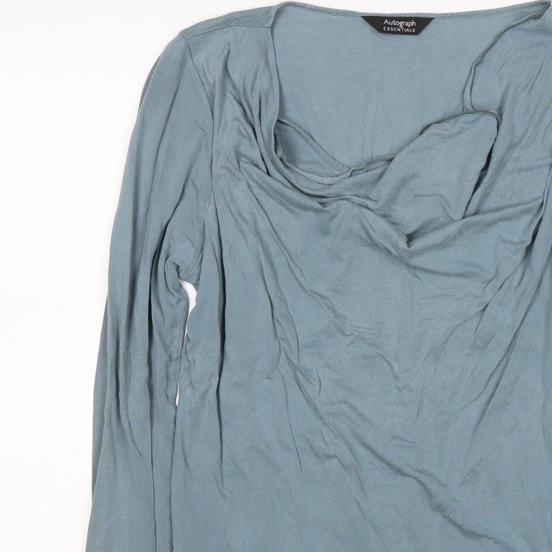 Autograph Women Blue UK 14 Lyocell Cowl Neck Long Sleeve Blouse